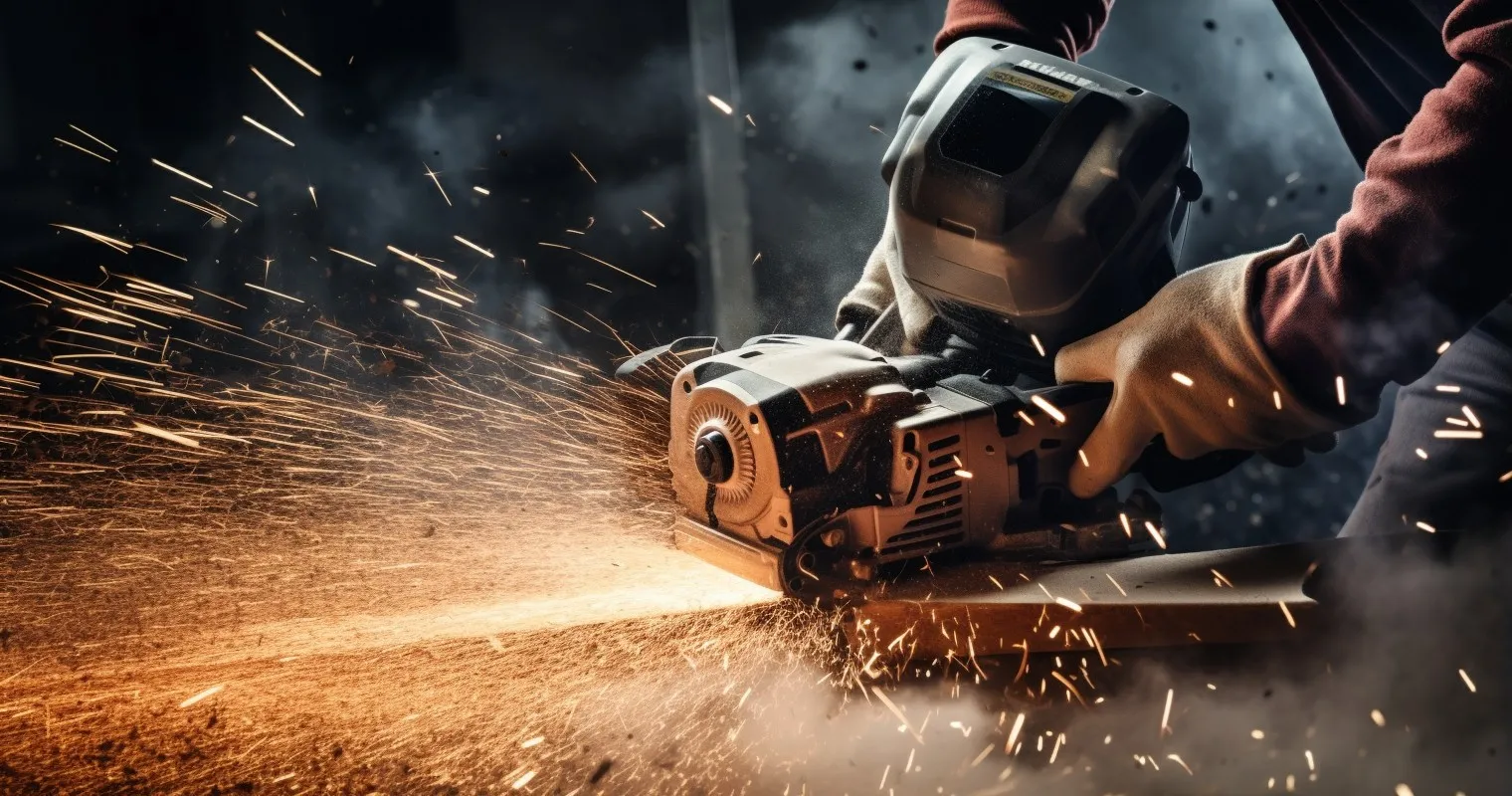 Hand using a belt sander on a power tool
