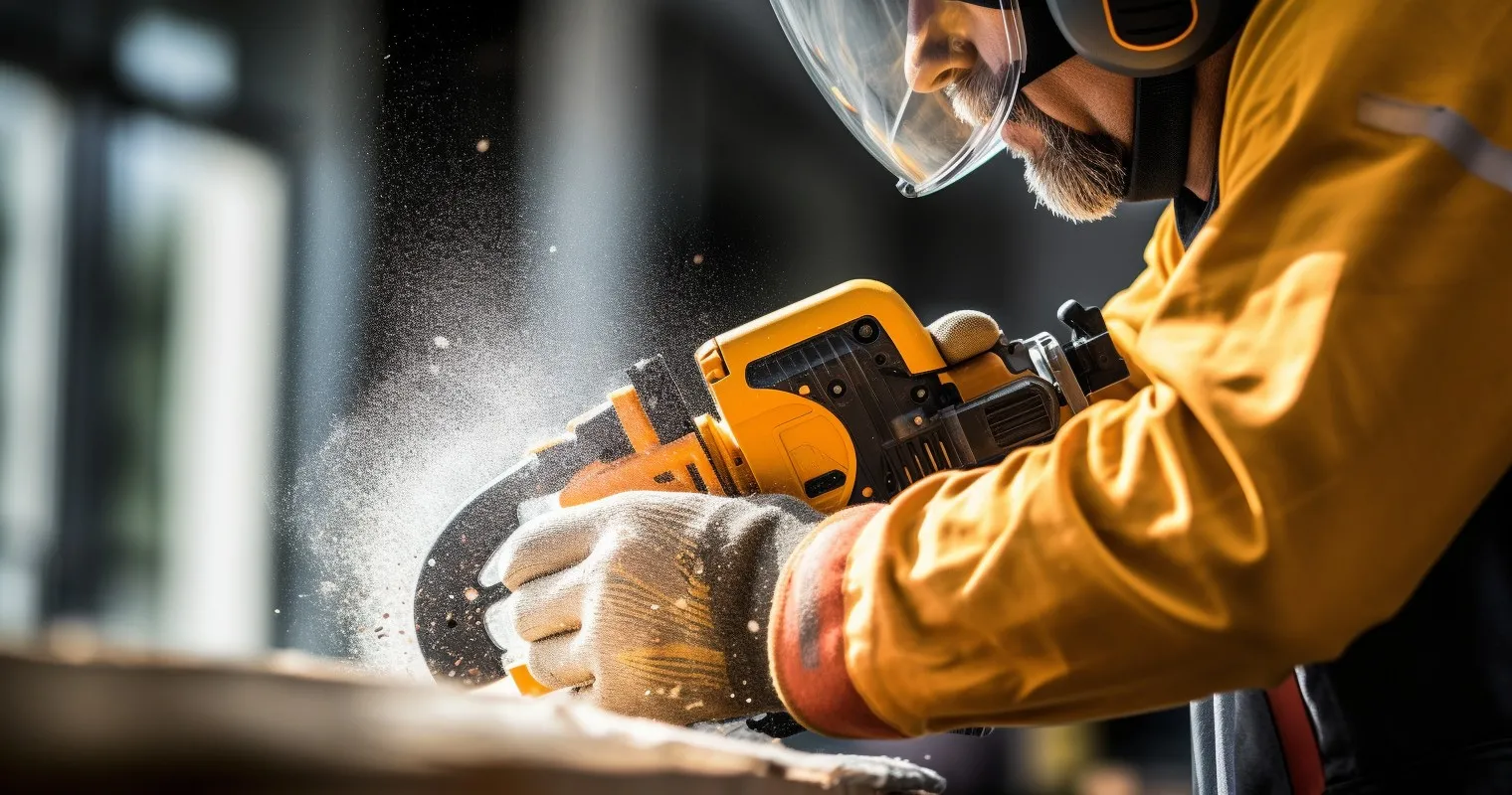 Hand using power tools with proper PPE