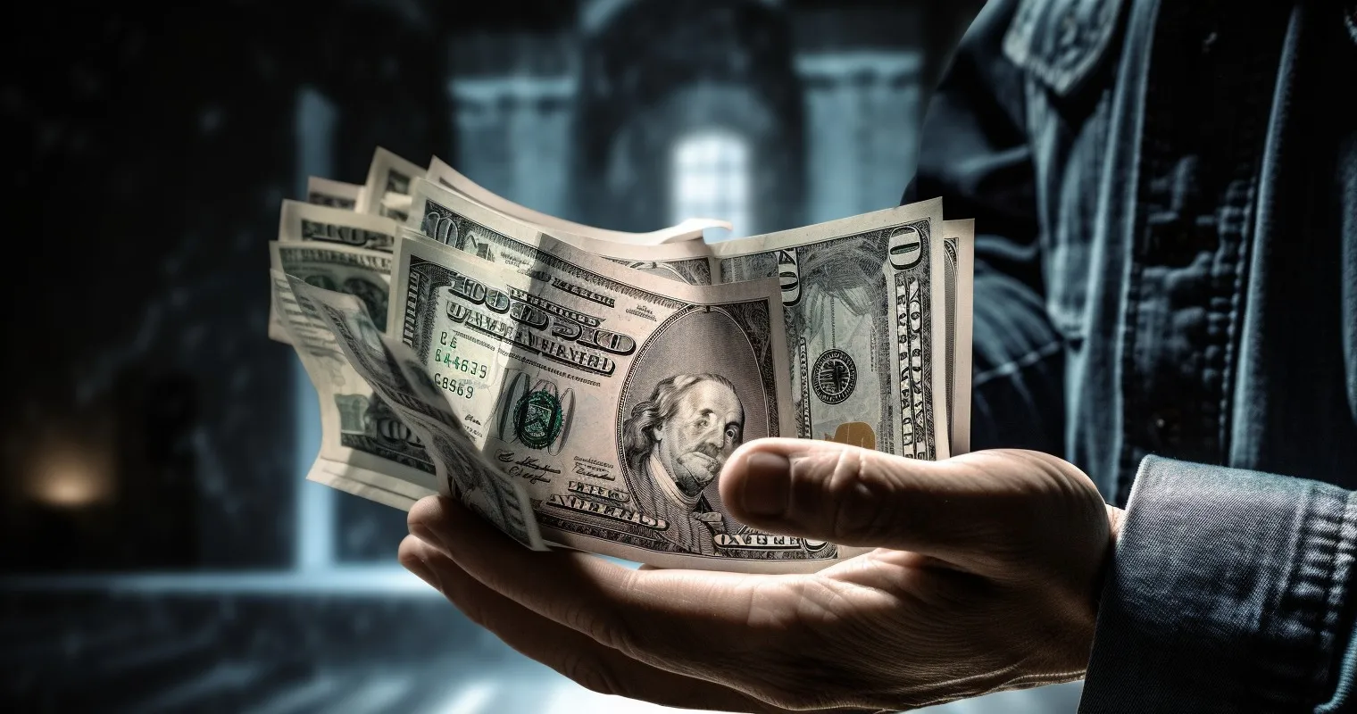 Hand With Dollar Bills And Blueprint