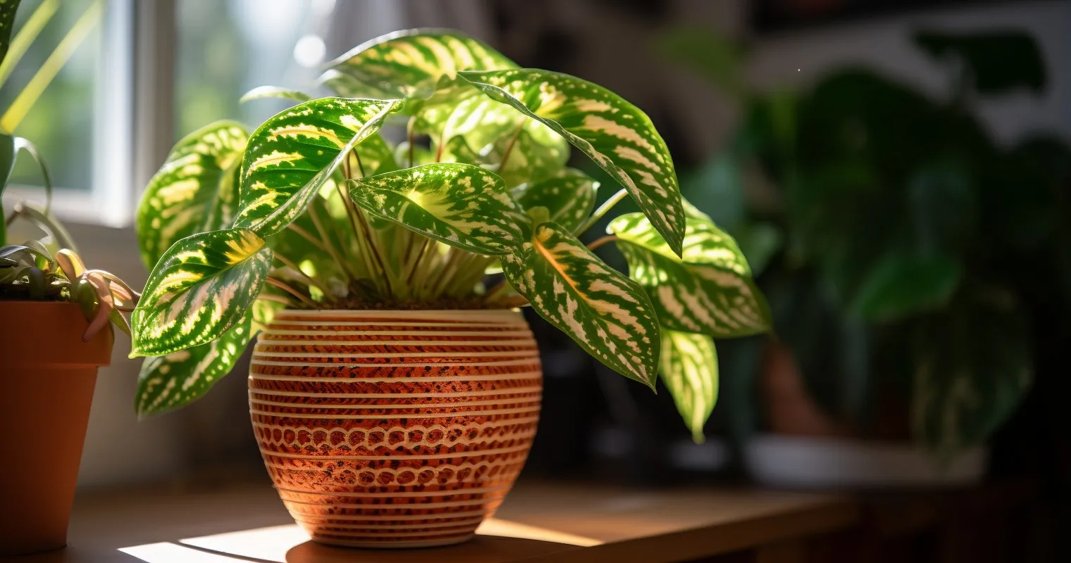 Healthy Houseplant Near Window In Terracotta Pot