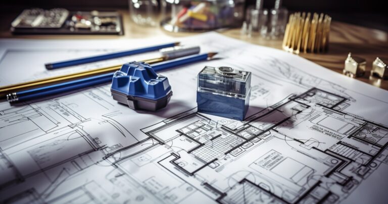 Home construction blueprints and tools