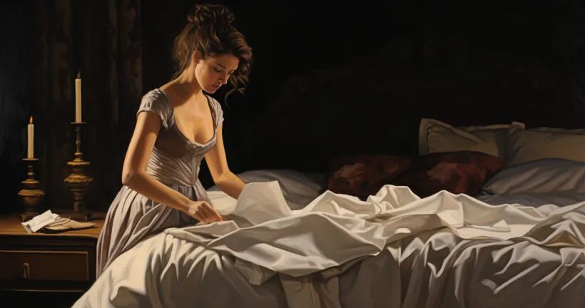 Housekeeper preparing a luxurious bedroom