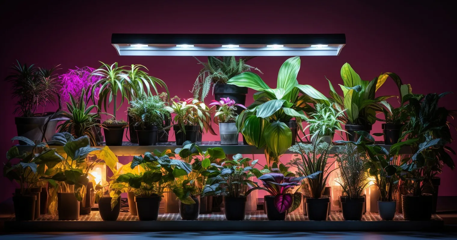 Houseplant Collection Under Adjustable Lights
