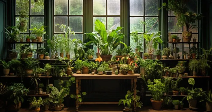 Houseplant Shop Display with Vibrant Greenery