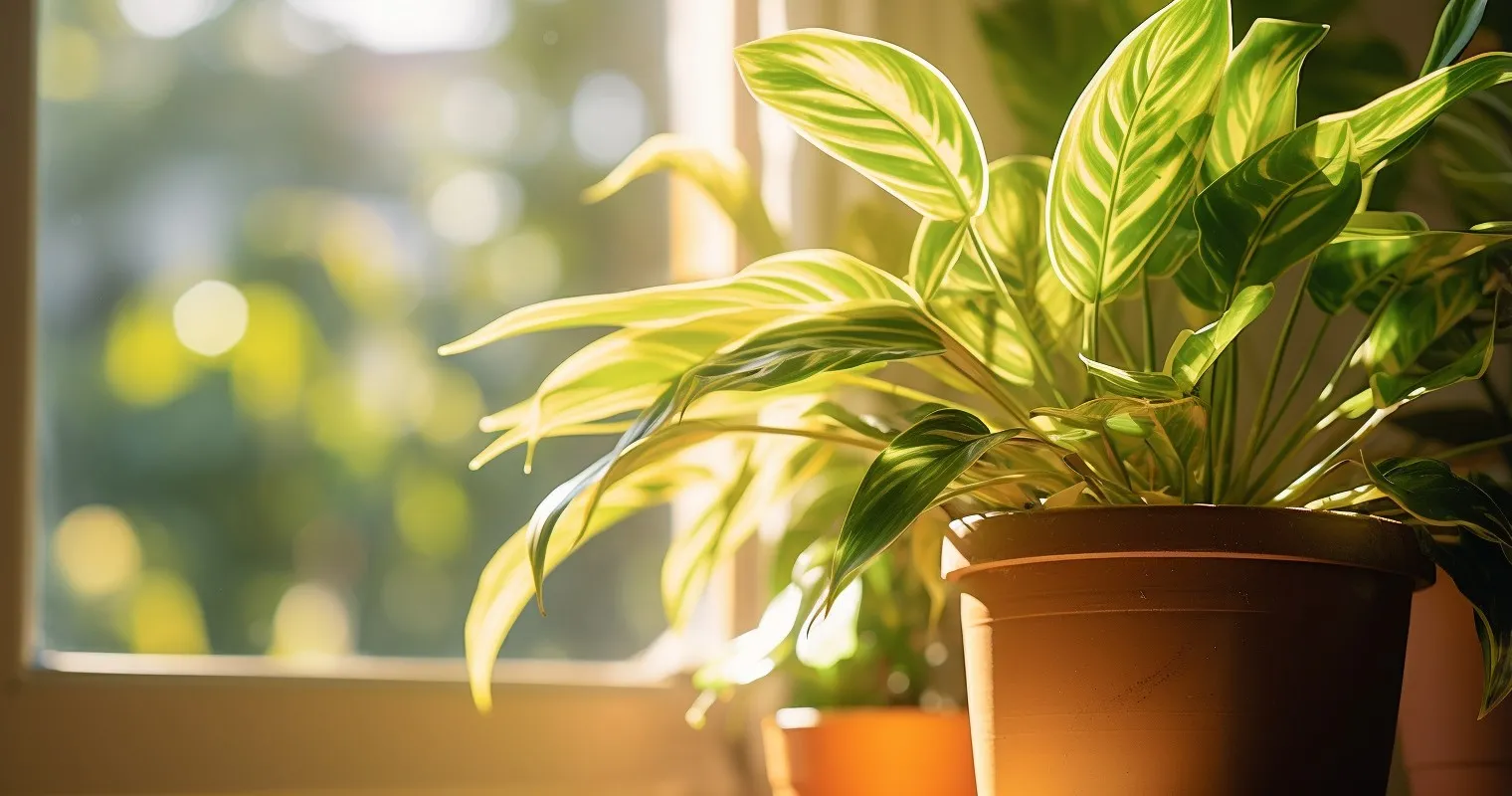 Houseplant basking in warm sunlight