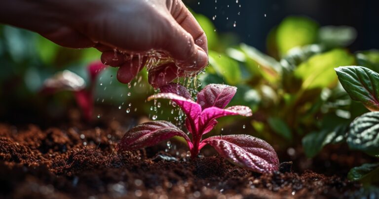 Houseplant being gently fed with liquid fertilizer