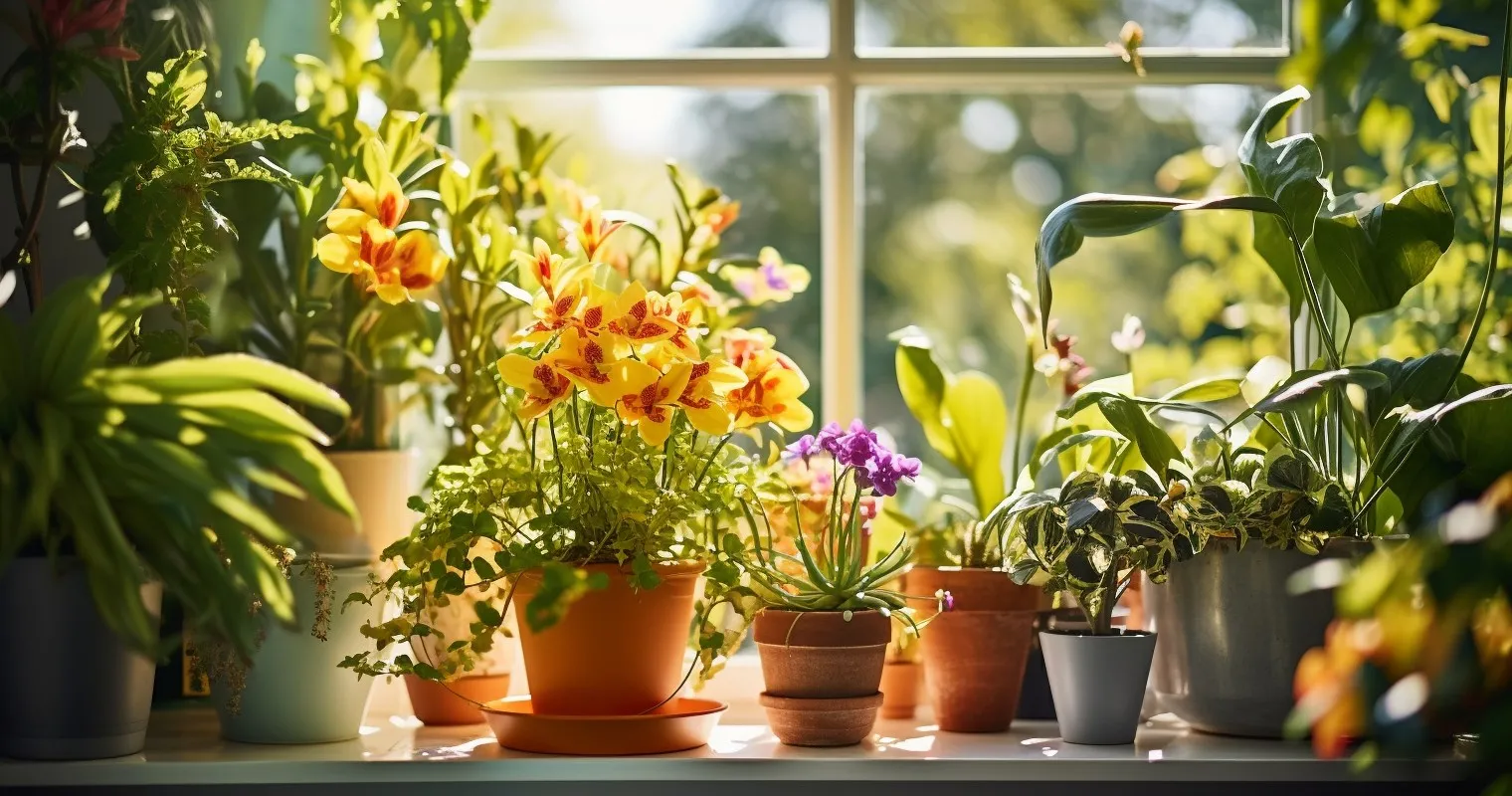 Houseplant collection on a windowsill