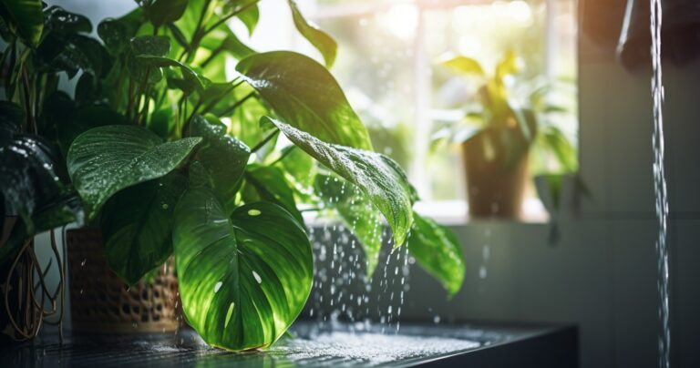 Houseplant enjoying a refreshing shower