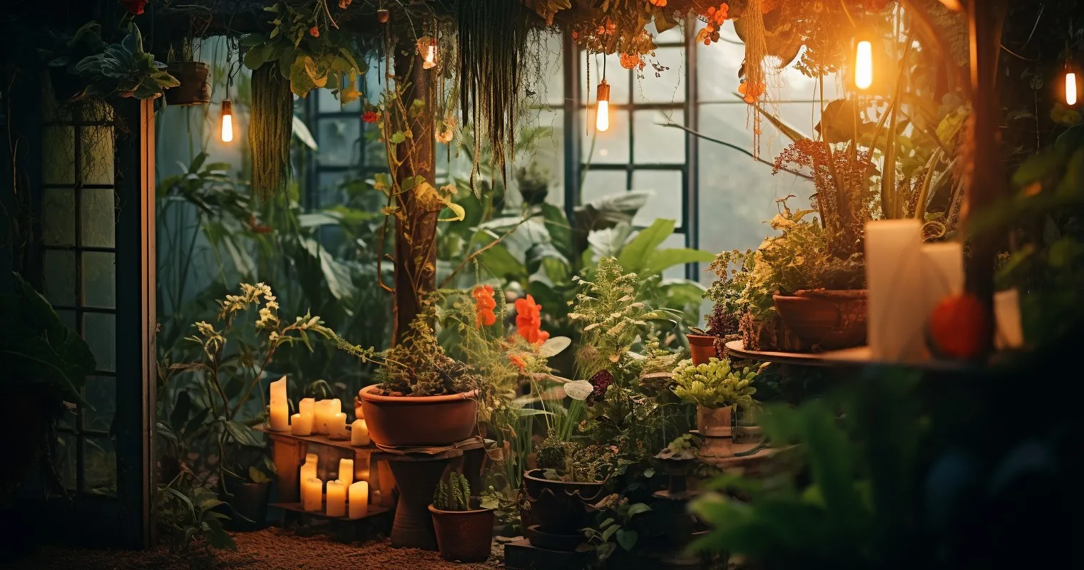Houseplants Illuminated By Festive Fairy Lights