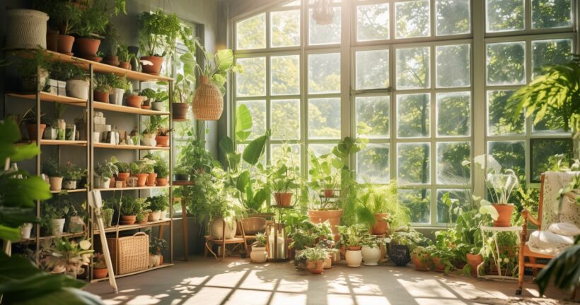Houseplants in Sunlit Room