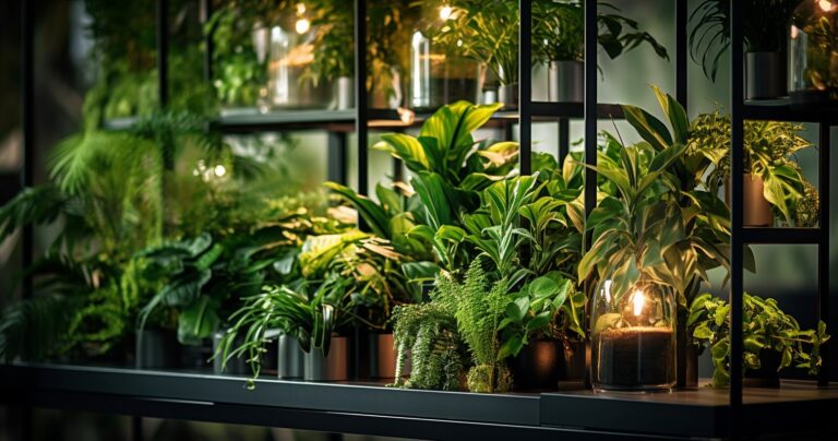 Houseplants protected by barriers, vibrant greenery