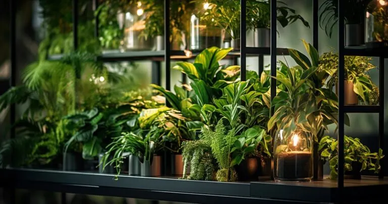 Houseplants protected by barriers, vibrant greenery