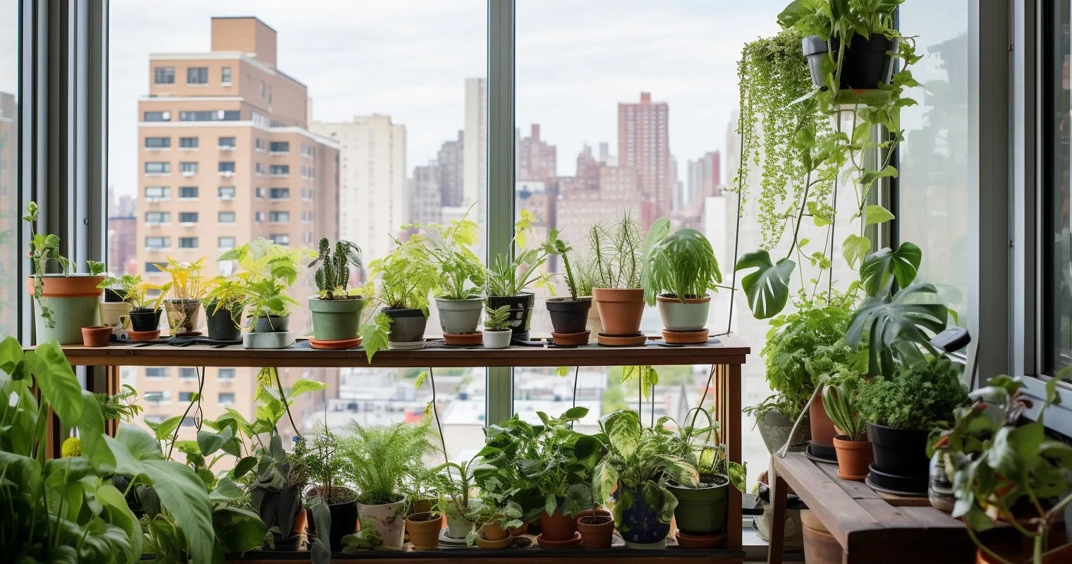 Houseplants thriving in a bustling urban environment