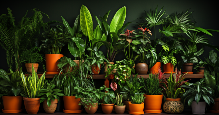 Houseplants thriving indoors