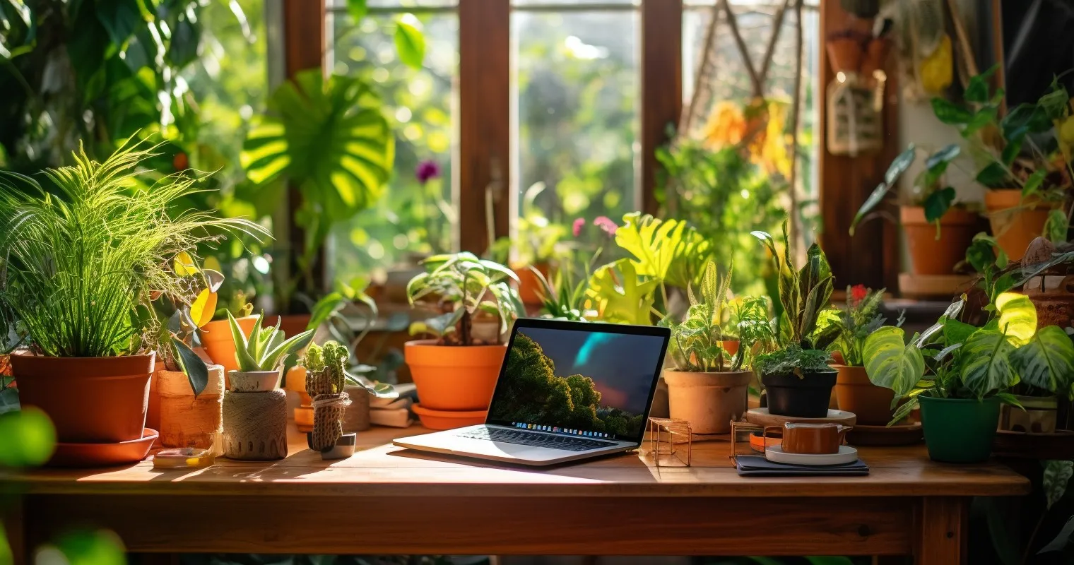 Indoor Garden With Creative Workspace Vibes