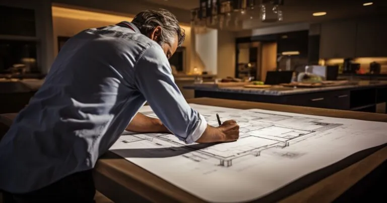 Interior Designer Working on Blueprint