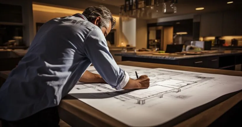 Interior Designer Working on Blueprint