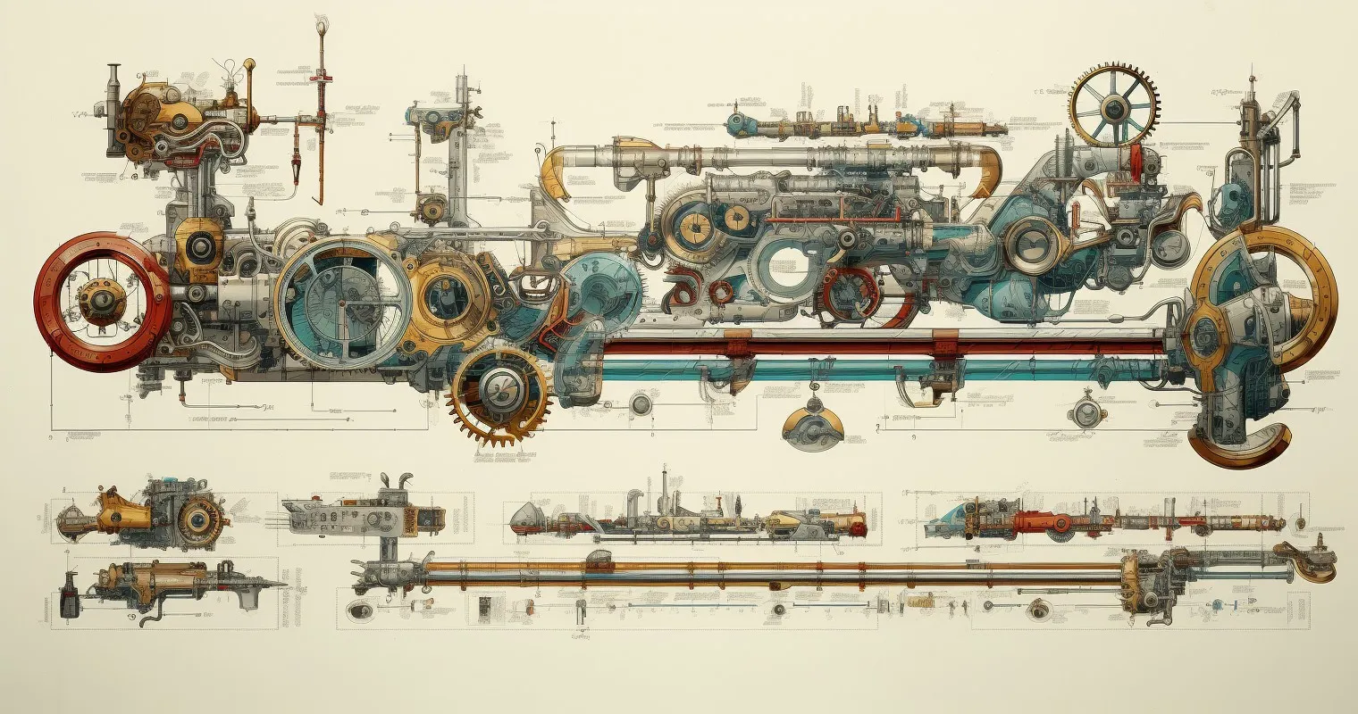 Intricate technical blueprint for tools