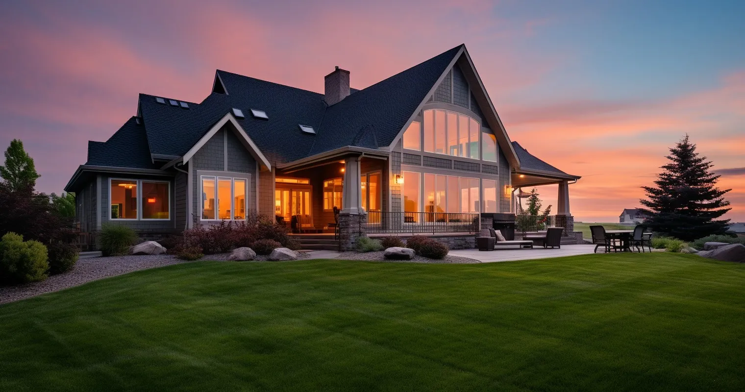 Landscaped Home Exterior At Dusk