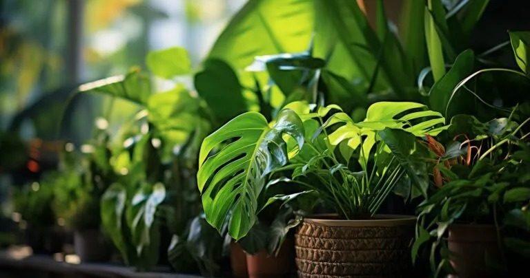 Lush Green Houseplants In Soft Sunlight