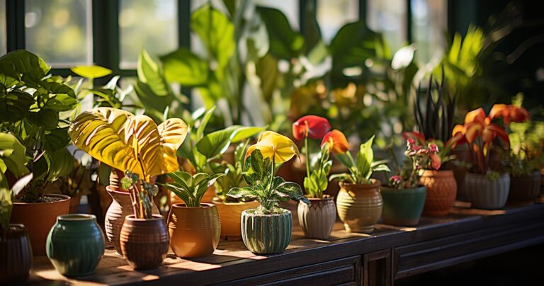 Lush Houseplant Collection Bathed In Sunlight
