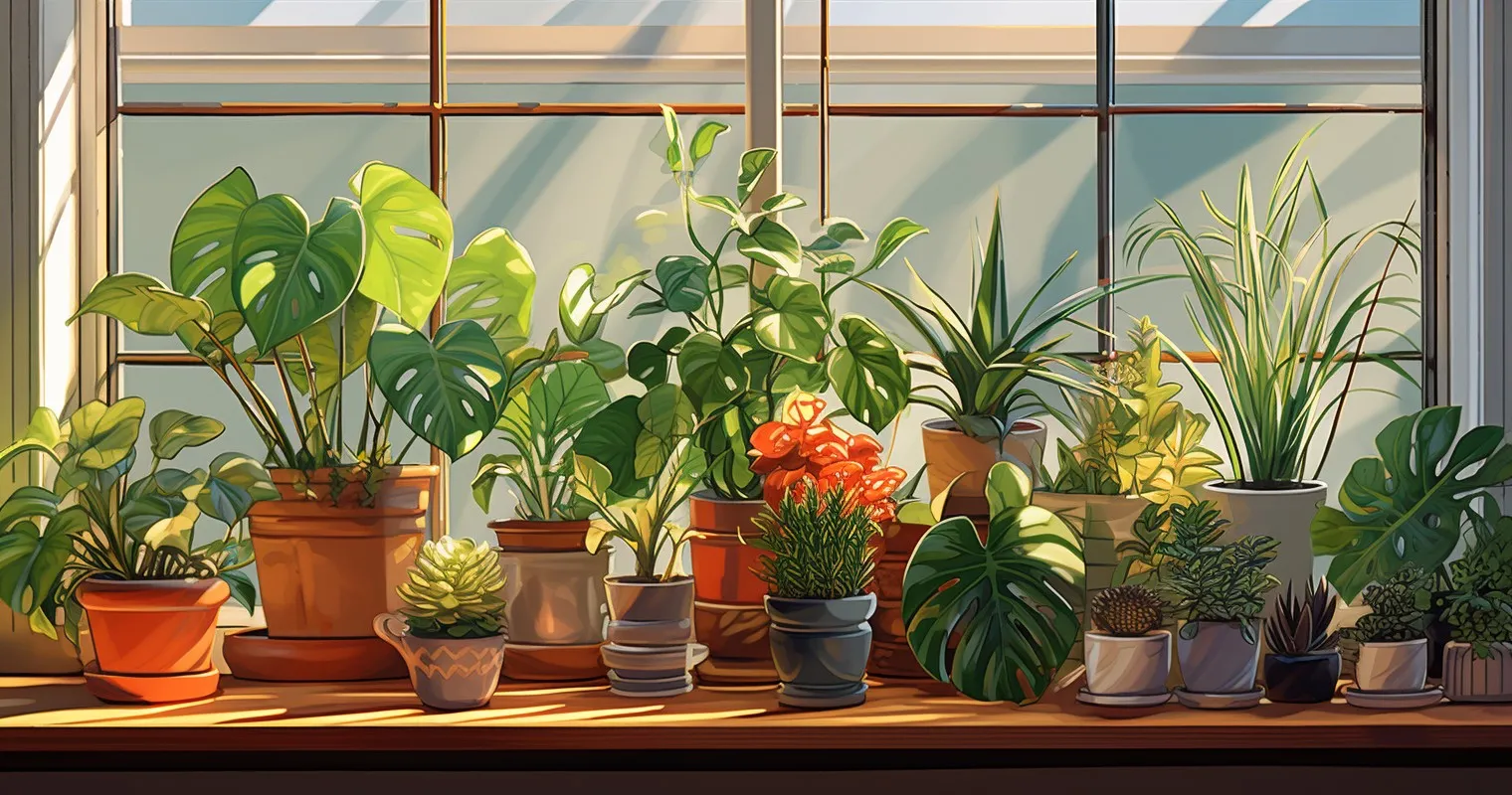 Lush houseplants thriving under different light conditions