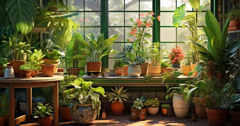 Lush indoor garden with pruned houseplants