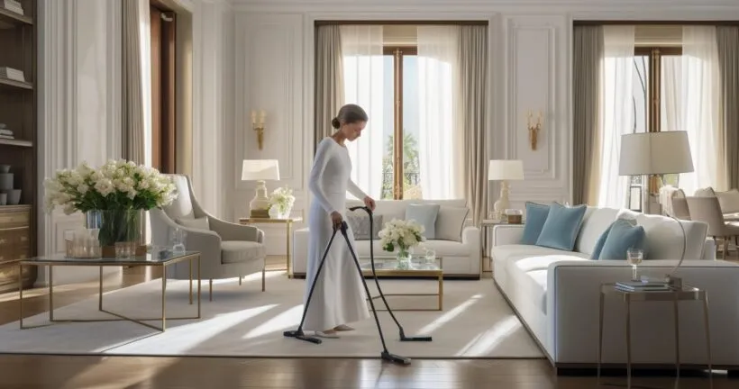 Maid Cleaning Luxurious Living Room