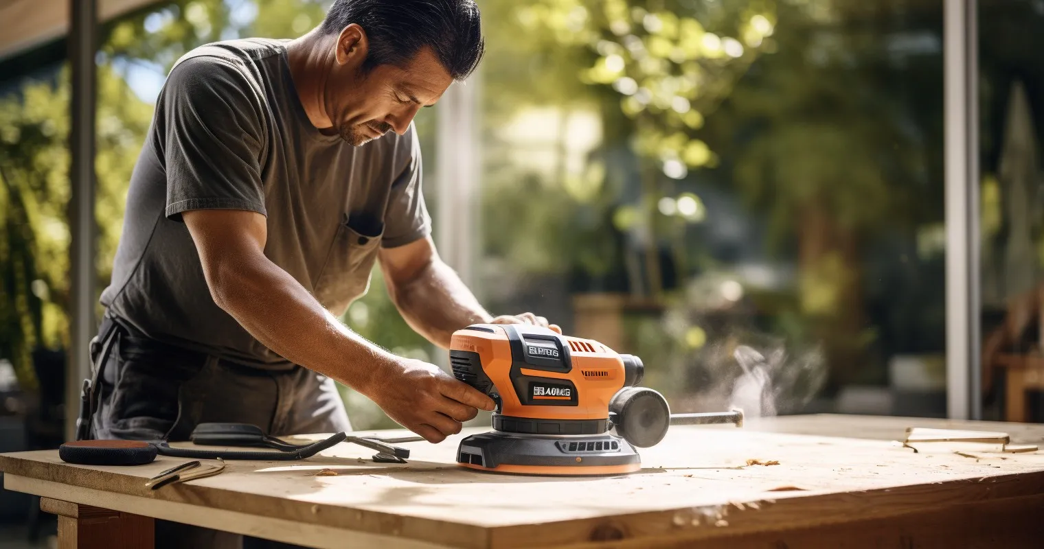 Man Using Worx Cordless Sander For DIY Project