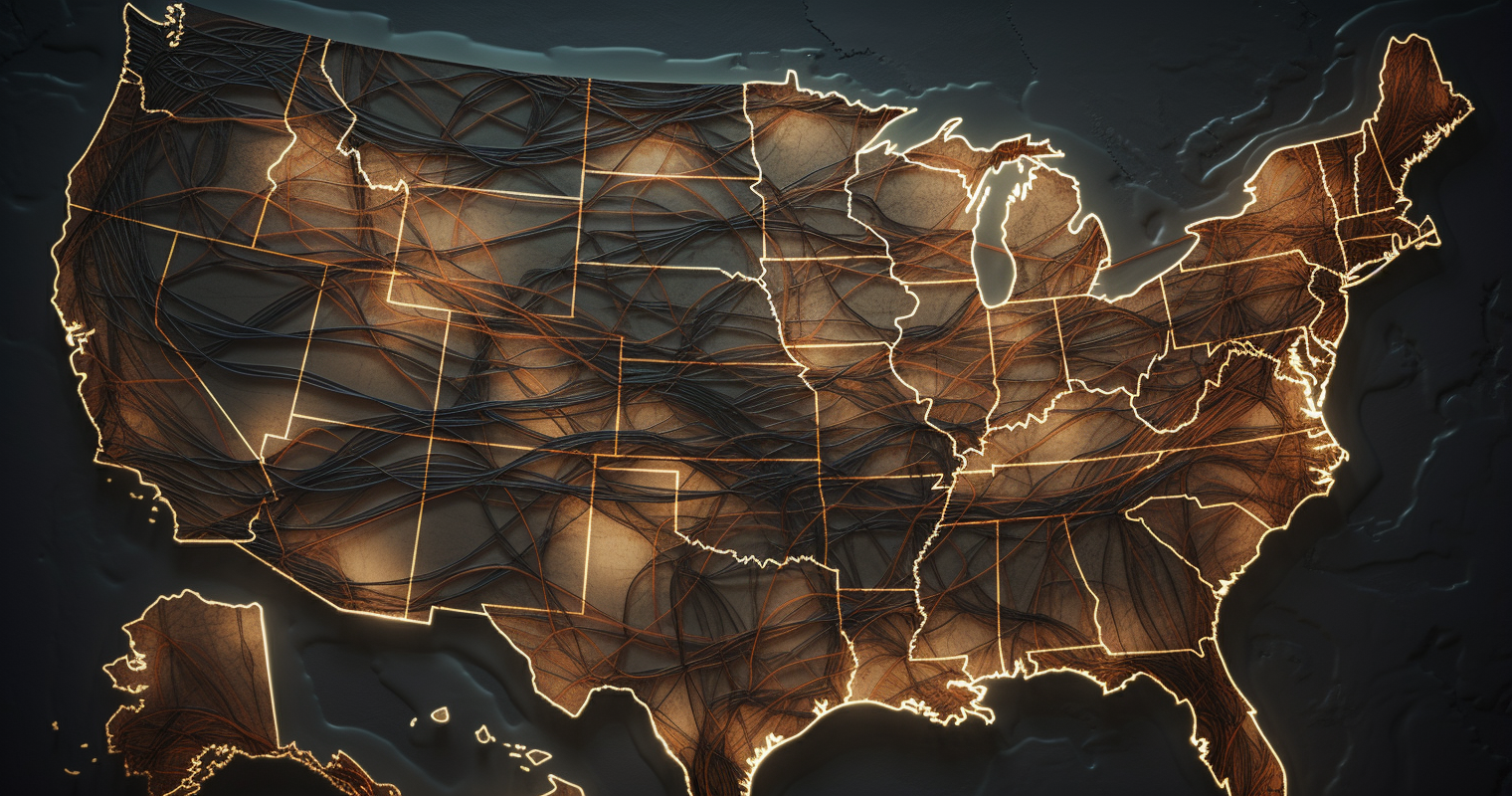 Map of the United States with moving routes