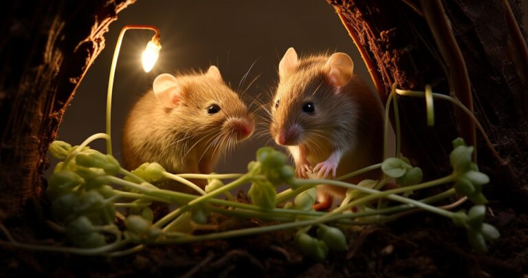Mice Exploring Houseplant Roots