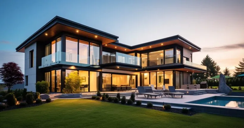 Modern home exterior during golden hour