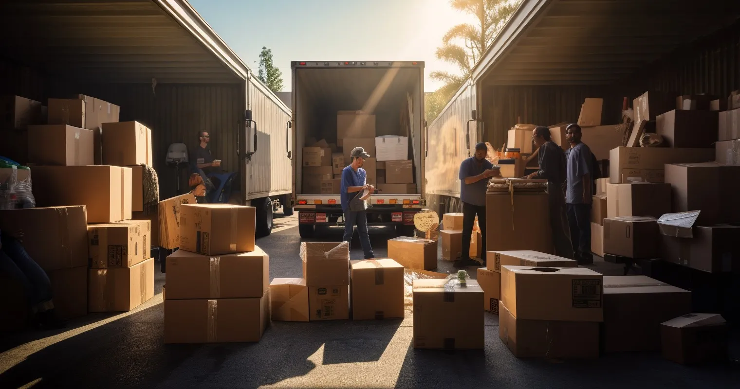 Movers loading a truck with boxes