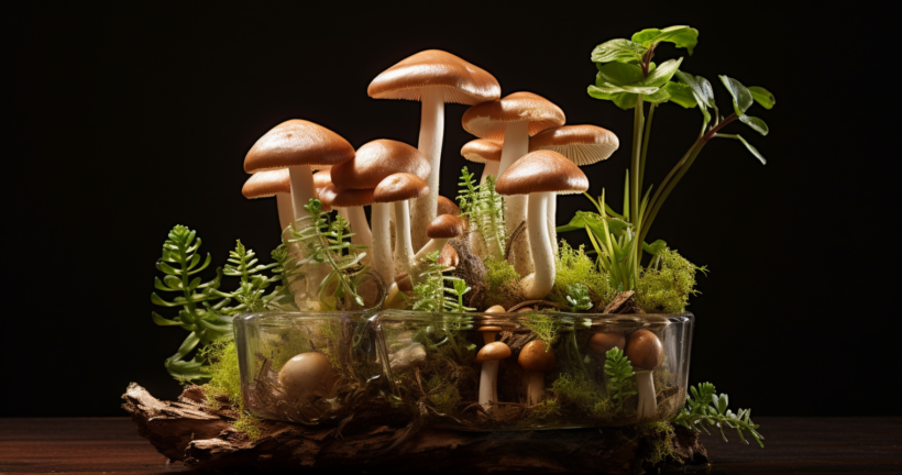 Mushroom-infested houseplant with fungi