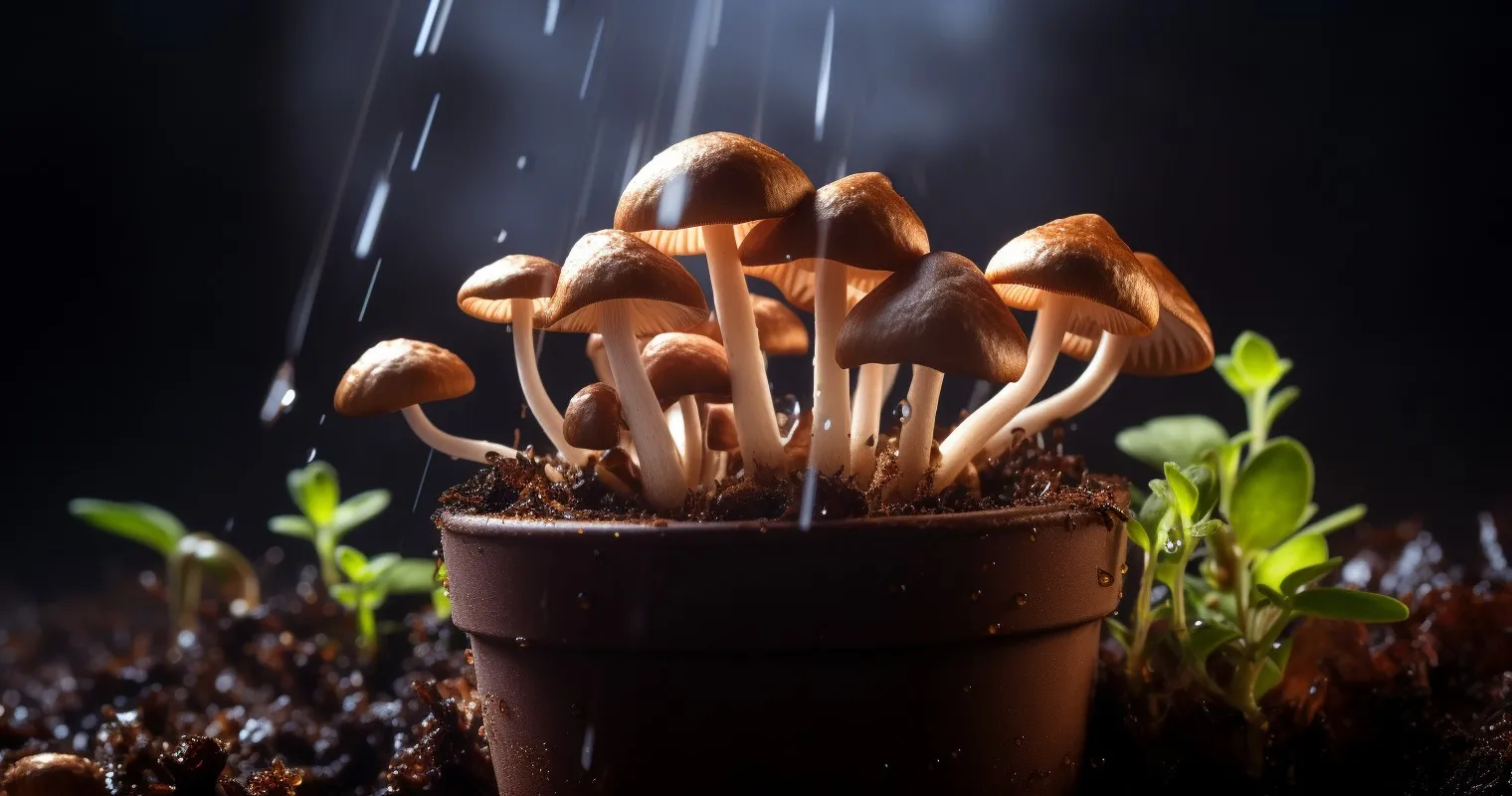 Mushrooms Emerging From Houseplant Soil