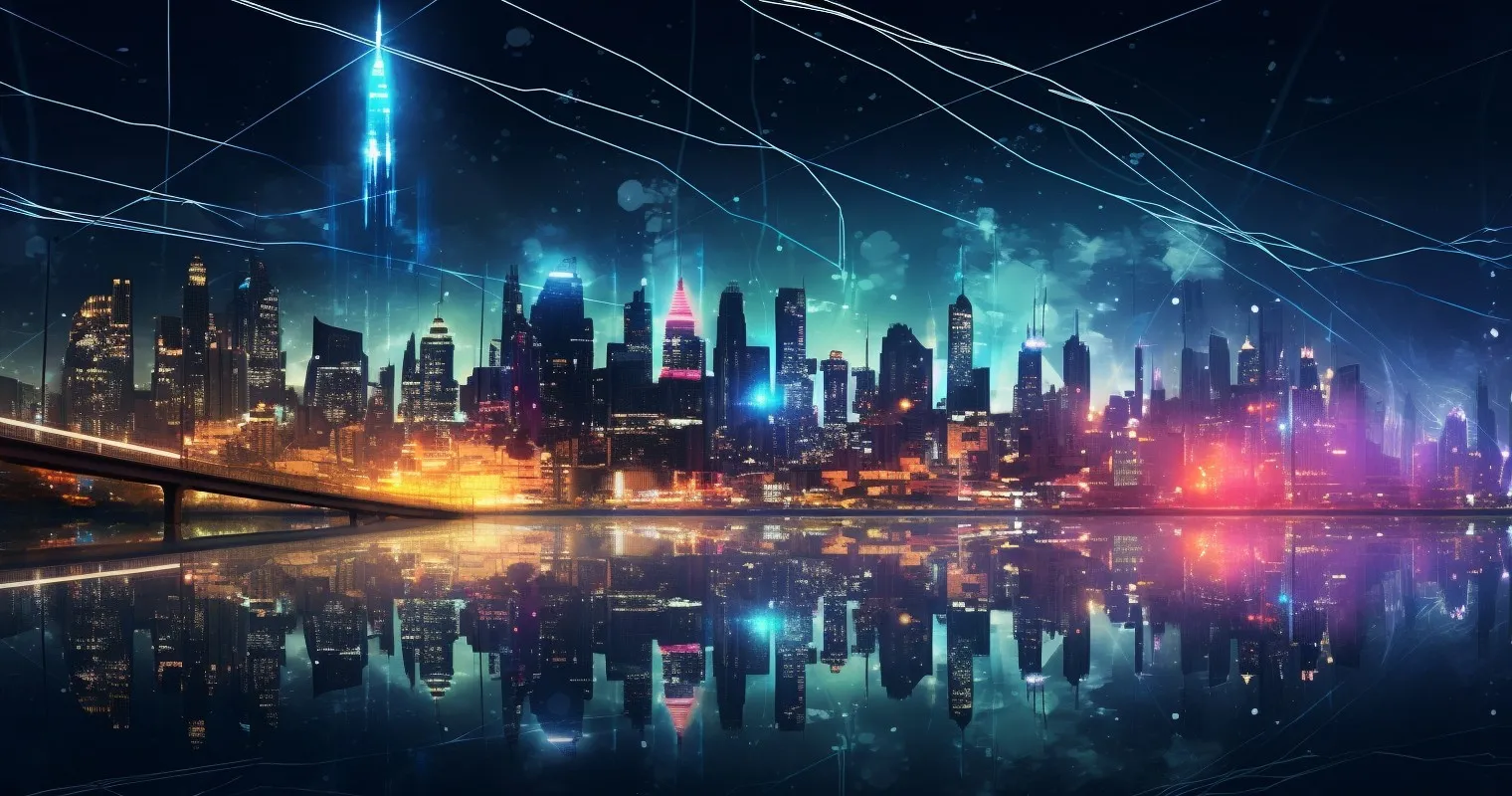 Nighttime Cityscape with Electrical Glows