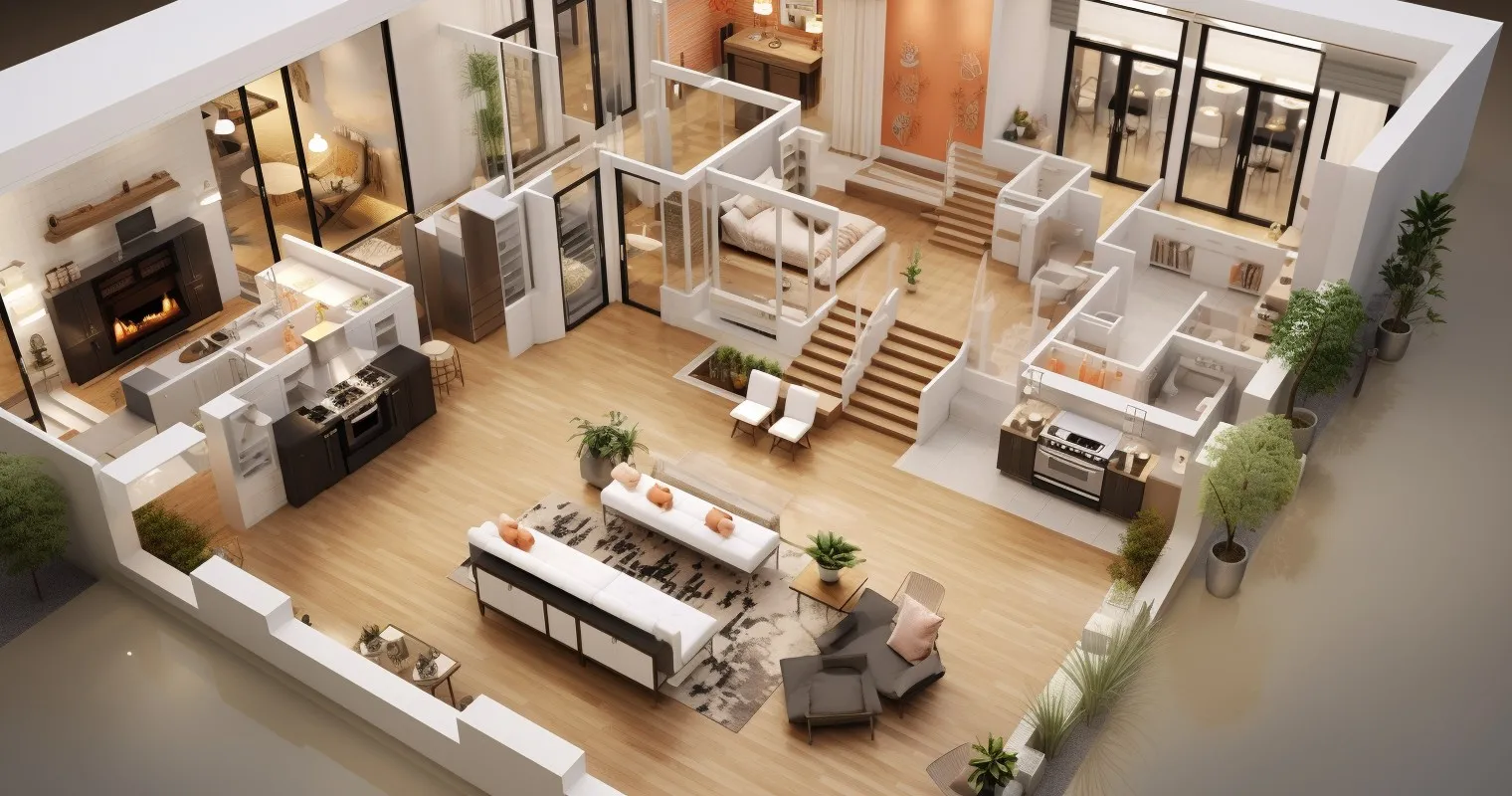 Open floor plan with interior design options