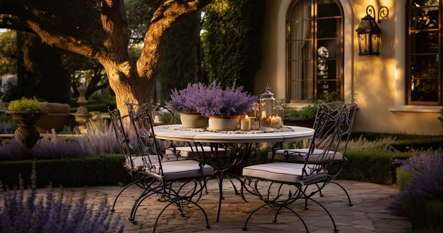Outdoor French Country Oasis with Lavender Blooms