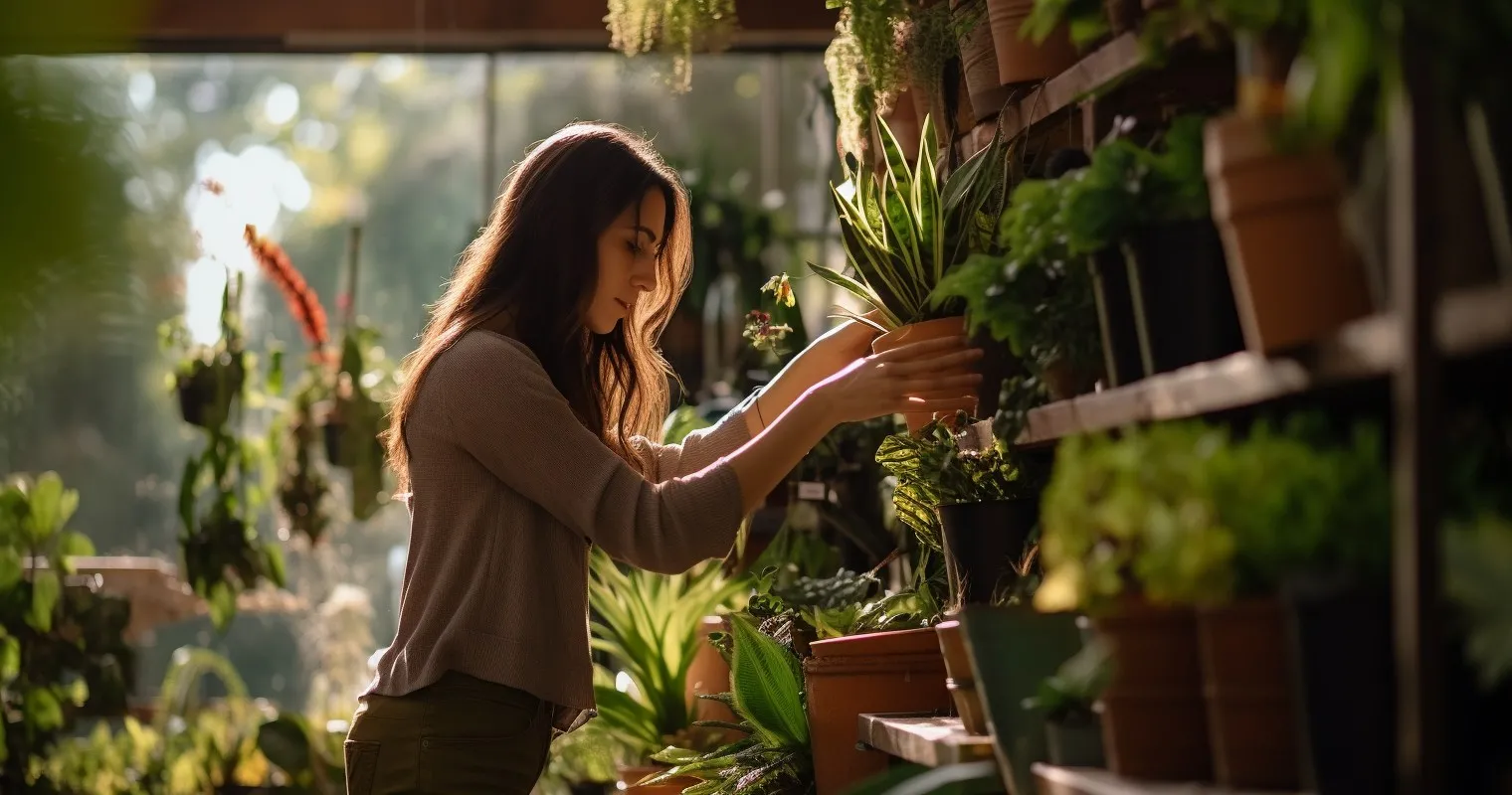 Person Choosing Houseplant at a Local Nursery
