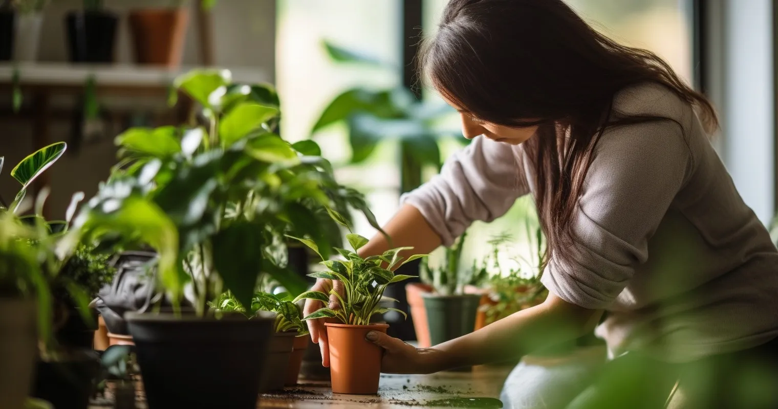 Person Interacting With Houseplants