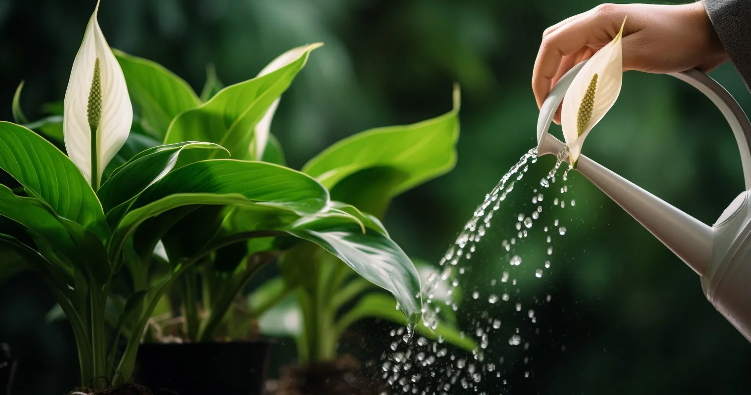 Person Tending To A Peace Lily With A Watering Can