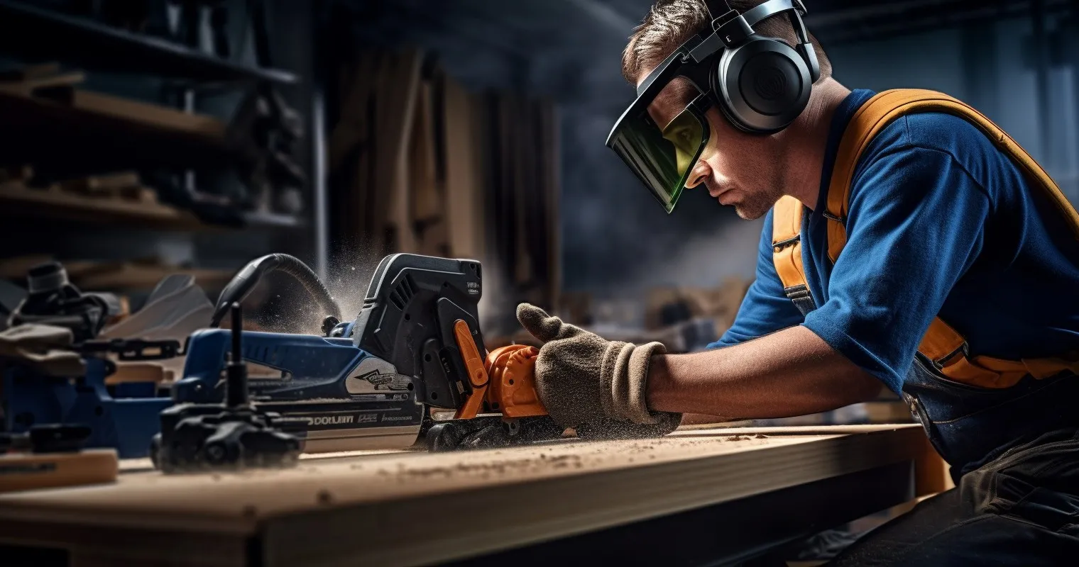 Person Wearing Safety Gear Operating A Power Tool
