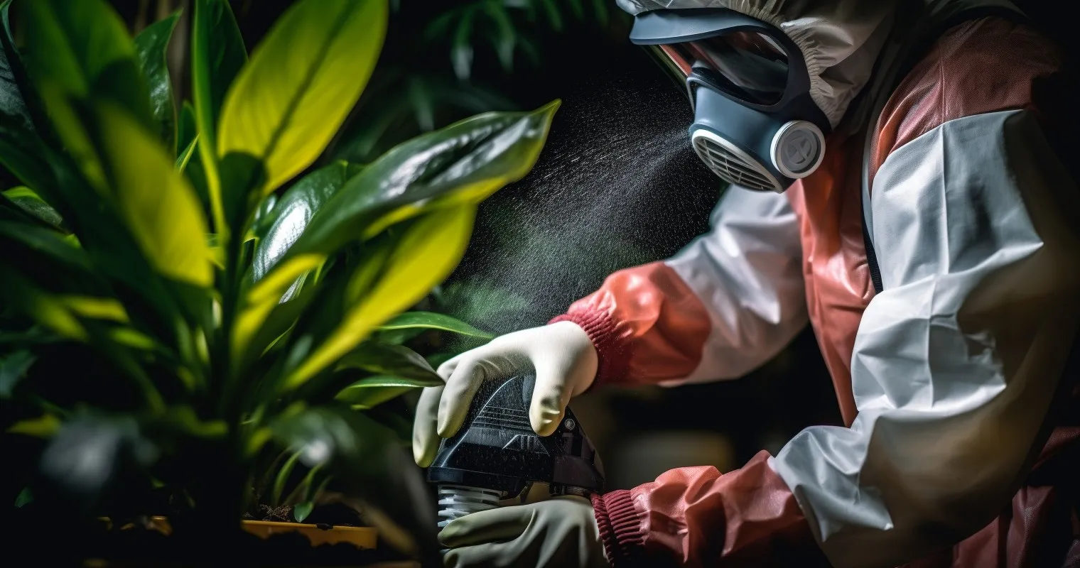 Person Using Protective Gear While Spraying Chemicals