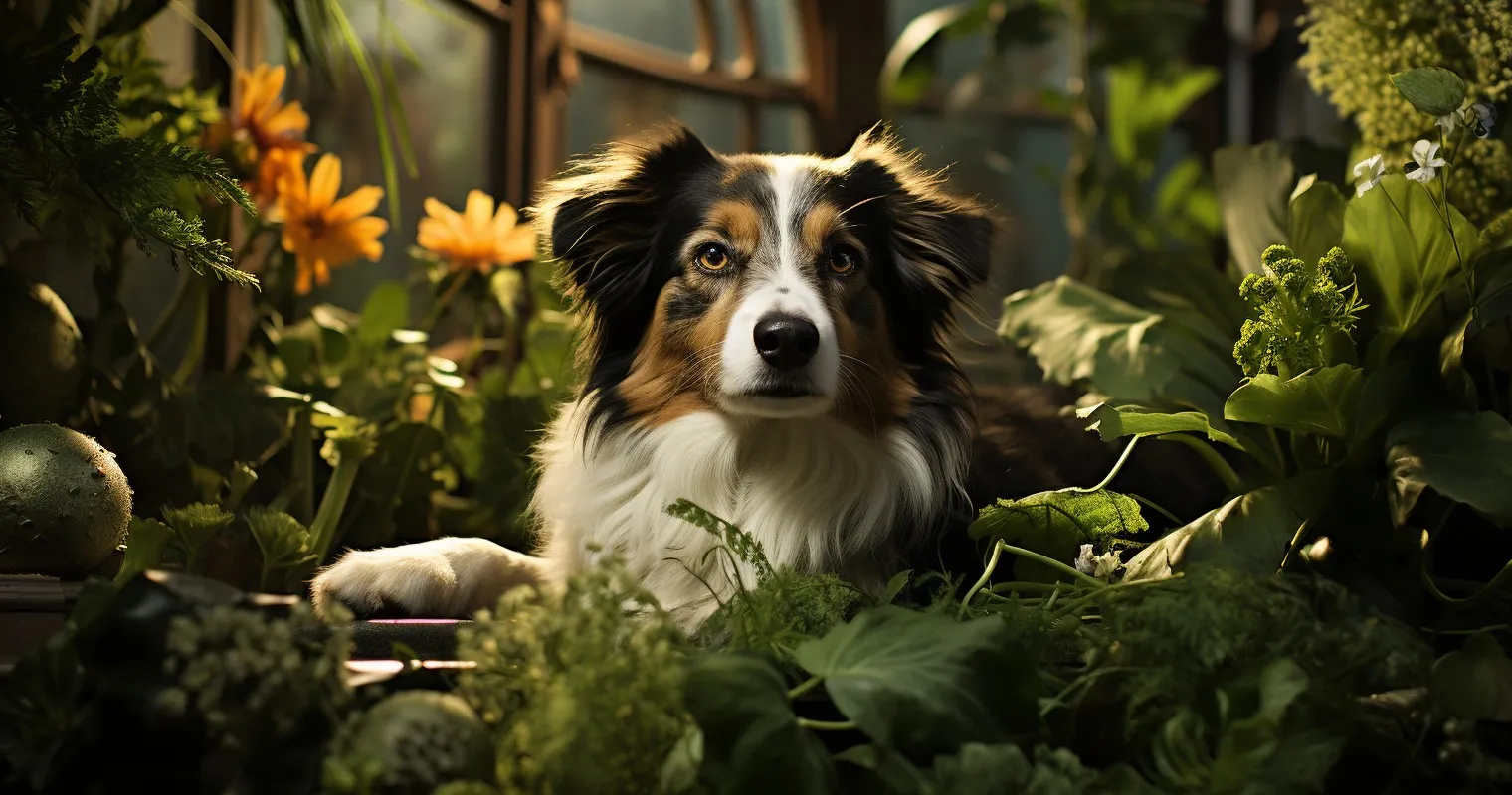 Pet-Friendly Green Oasis Dog exploring lush fern garden