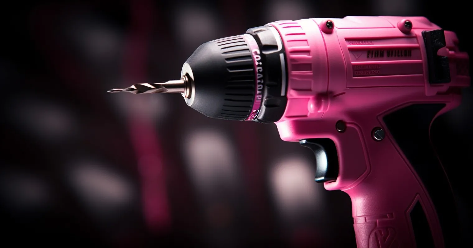 Pink Power Drill Close-Up With Breast Cancer Ribbon