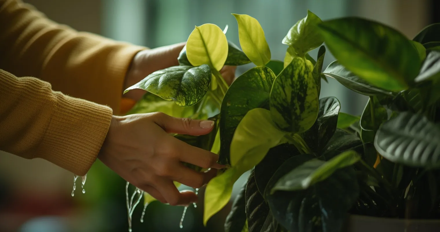 Plant Maintenance Wiping Houseplant Leaves