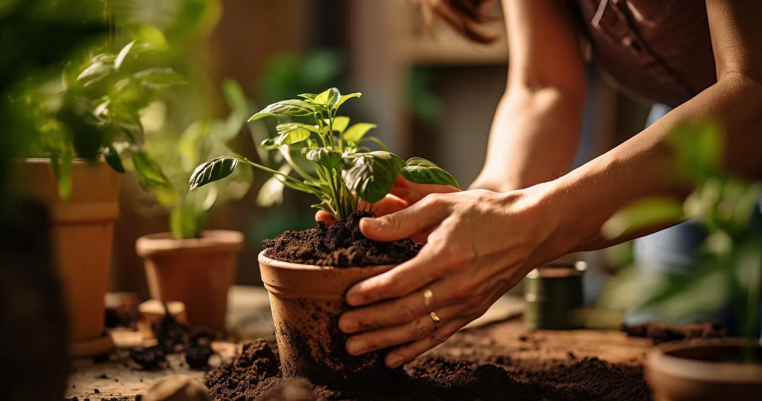 Planting Houseplant In Ceramic Pot With Care