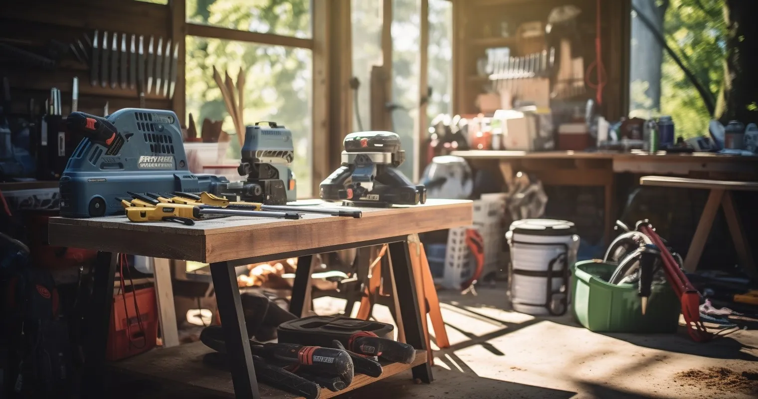 Power Tools on Sale during a Bright Spring Day