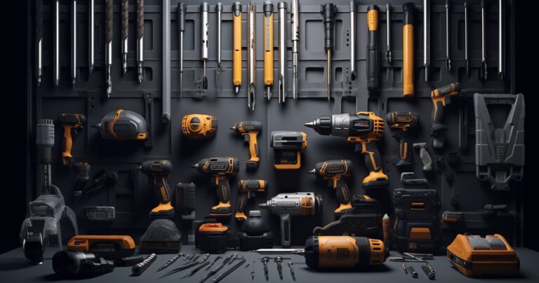 Power tools on a sleek, futuristic background