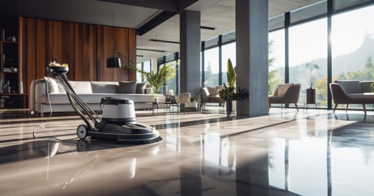 Professional Cleaner Polishing A Sparkling Floor